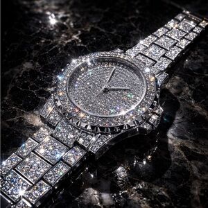 VVS Bustdown Simulated Diamond Silver Tone Iced Out Luxury Hip Hop Watch Analog